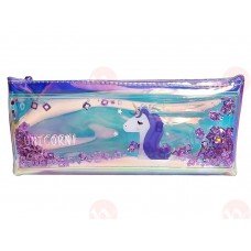 biZyug Unicorn Multipurpose Holographic Pencil Pouch / Case with filled Sequin Water for Girl | Pink
