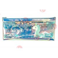 biZyug Unicorn Multipurpose Holographic Pencil Pouch / Case with filled Sequin Water for Girl | Blue