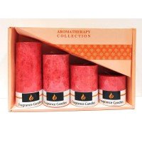 Handmade Pillar Candles Marble Finish Strawberry Fragrance Smokeless Long Lasting Candles Set of 4(Size 2 * 1.8 2 * 2.5 2 * 3.8 2 * 4.2Inch)