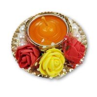 Handmade Floral Pearl Tealight Holder with Multicolour Smokeless Long Lasting Candles (4 Pieces)