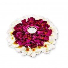 biZyug T-Light Floral Platter with Candle for Home Decoration (Pack of 2)
