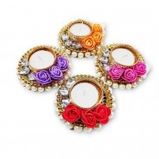 biZyug T-Light Floral and Pearl for Diwali Decoration (Pack of 4)