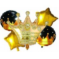  CROWN Theme Foil Balloon  (Gold, Black, 5pcs)