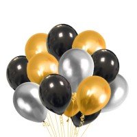 Metallic Latex Balloons Pack for Happy Birthday Decorations  Halloween Decorations (Black, Golden and Silver 100 pcs)