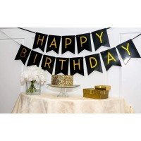 Black and Gold Happy Birthday Bunting Banner Decoration