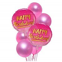 Happy Birthday Foil Balloon with Latext Pink Theme 7 pcs